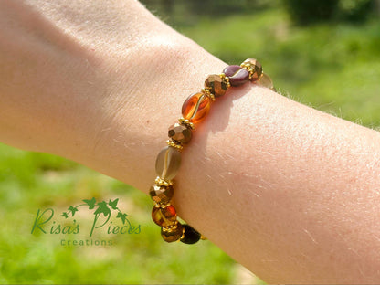 Café Mocha Beaded Stretch Bracelet, Coffee Bean Boho Bead Bracelet, Coffee Lover Gift, Handmade Jewelry, Teacher Appreciation Gift for Her