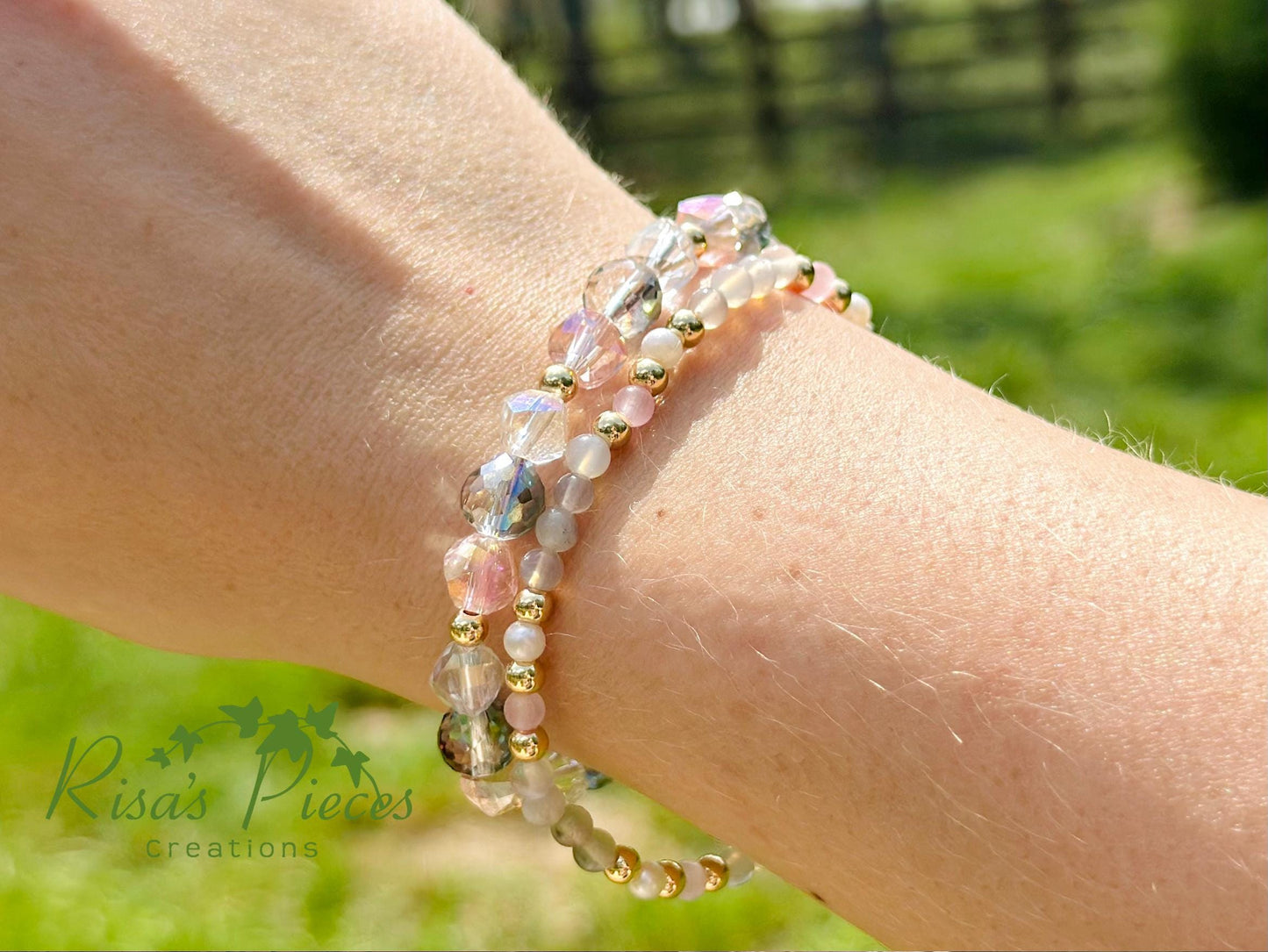 April Showers Crystal Beaded Bracelet, Iridescent Stretch Bracelet, Handmade Jewelry, Spring Gift for Her, Teacher Appreciation, Mothers Day
