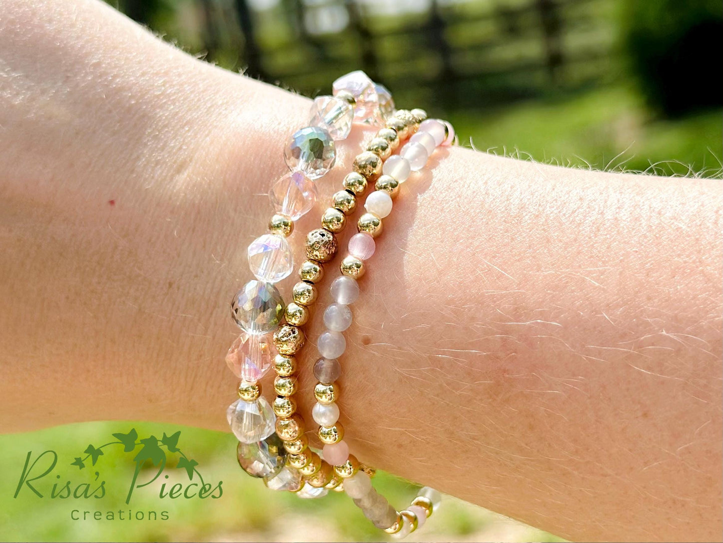 Blush and Fog Dainty Beaded Stretch Bracelet, Handmade Jewelry, Spring Gift for Her, Teacher Appreciation, Mothers Day, Stack Bracelets