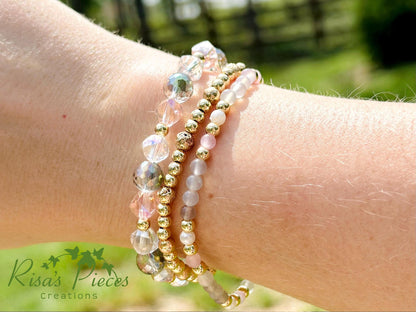 April Showers Crystal Beaded Bracelet, Iridescent Stretch Bracelet, Handmade Jewelry, Spring Gift for Her, Teacher Appreciation, Mothers Day