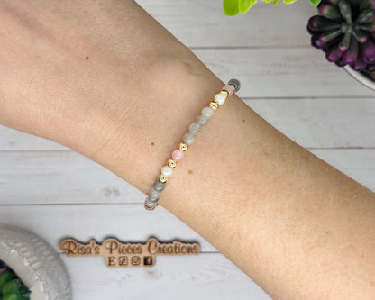 Blush and Fog Dainty Beaded Stretch Bracelet, Handmade Jewelry, Spring Gift for Her, Teacher Appreciation, Mothers Day, Stack Bracelets