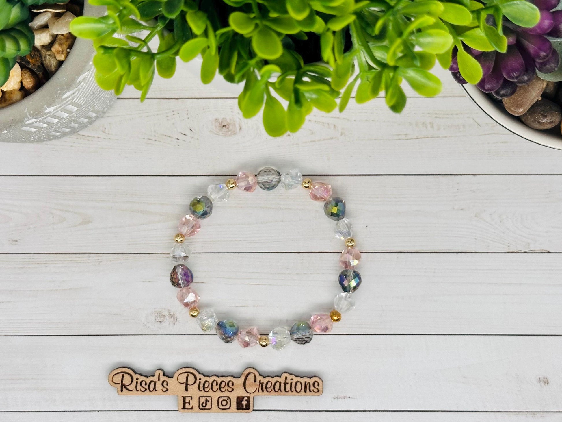 April Showers Crystal Beaded Bracelet, Iridescent Stretch Bracelet, Handmade Jewelry, Spring Gift for Her, Teacher Appreciation, Mothers Day