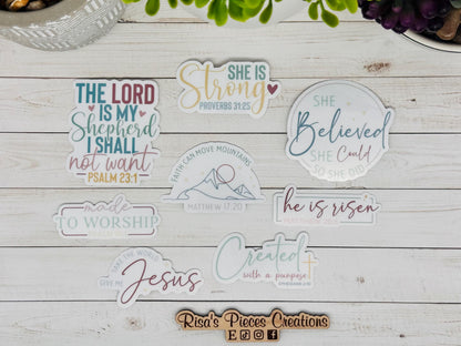 Faith Sticker Pack, Christian Stickers, Bible Verse, Religious Gift for Her, Bible Study Gift for Friend, Psalm 23, She Believed She Could