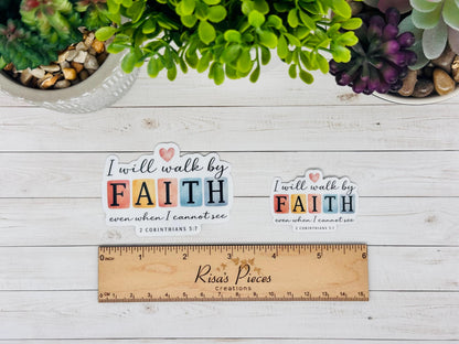 Walk by Faith Sticker, 2 Corinthians 5:7, Christian Bible Verse Sticker, Faith Sticker, Scripture Gift for Her, Bible Study Gift for Friend