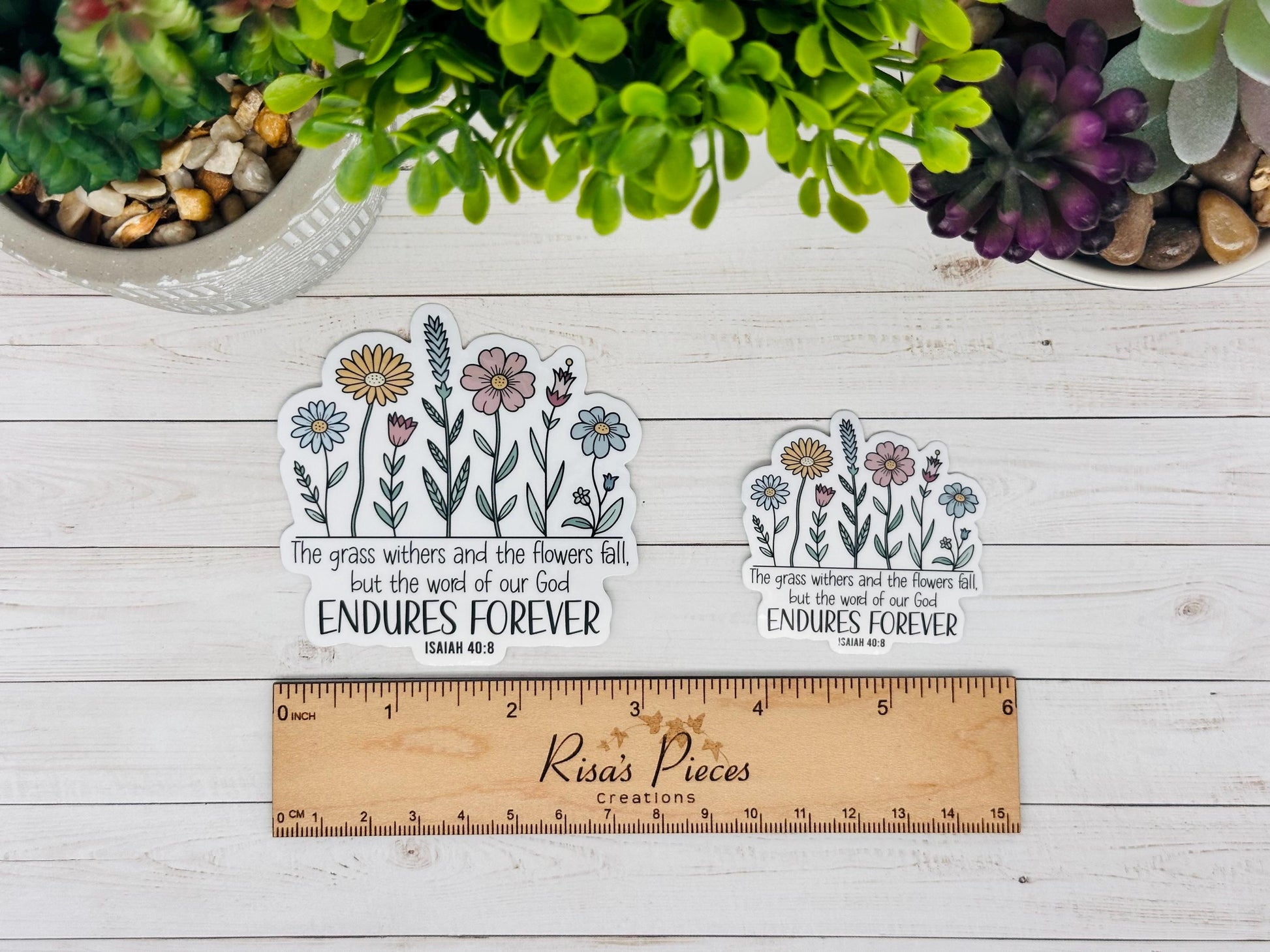 Isaiah 40:8 Wildflower Sticker, Christian Bible Verse Sticker, Faith Sticker, Floral Scripture Gift for Her, Word of God Endures, For Friend