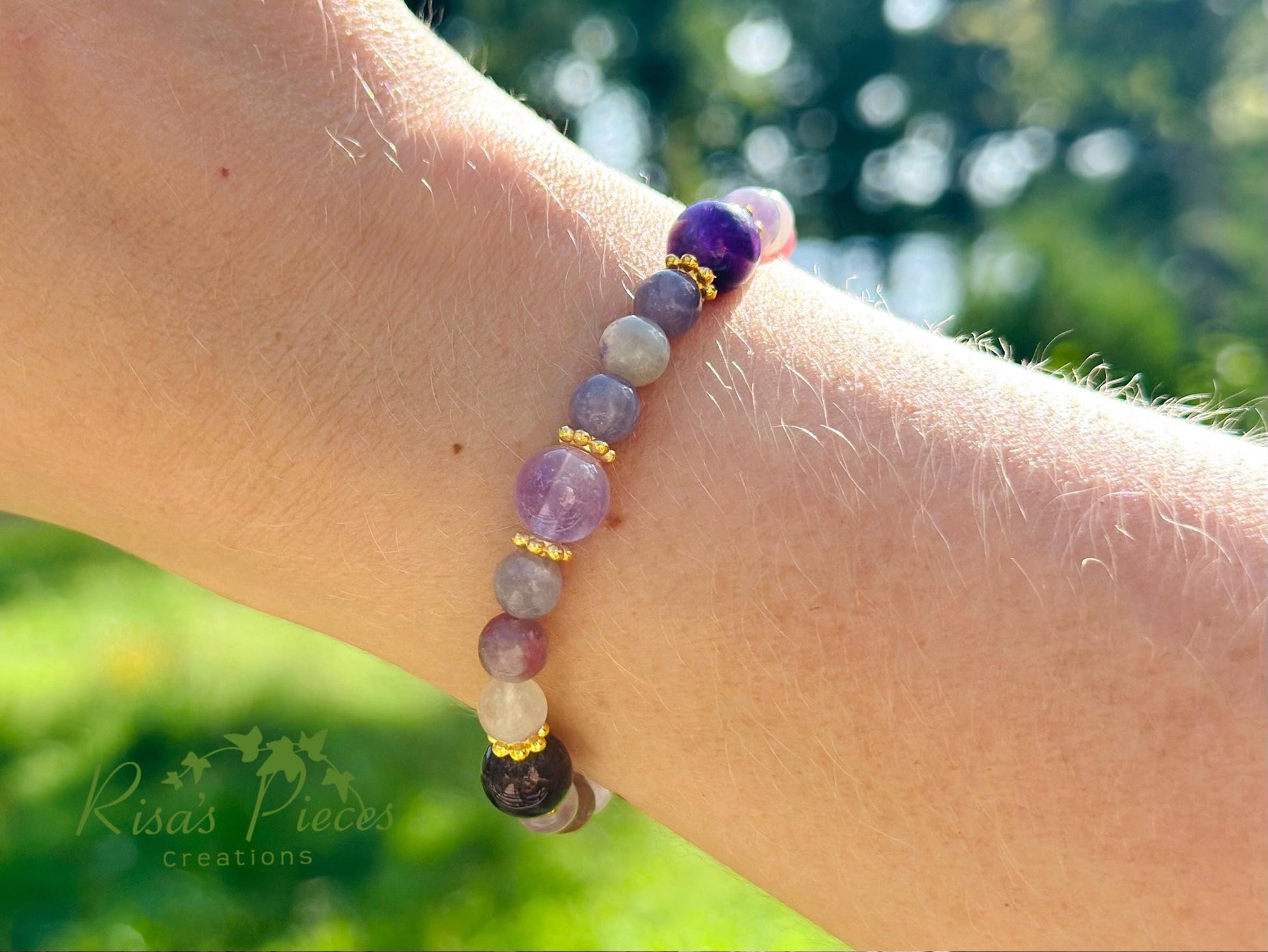 The Duchess, Amethyst and Pink Purple Tourmaline Stretch Bracelet, February Birthday Gift for Mom, Mother’s Day, Gemstone Jewelry for Her