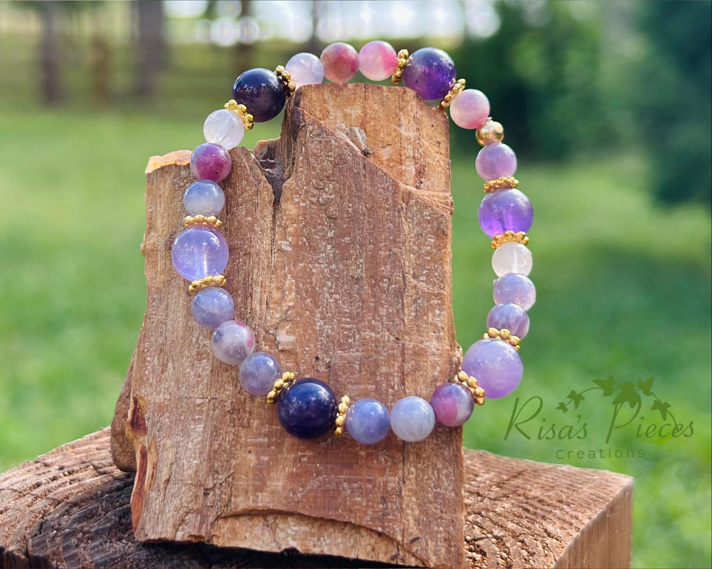 The Duchess, Amethyst and Pink Purple Tourmaline Stretch Bracelet, February Birthday Gift for Mom, Mother’s Day, Gemstone Jewelry for Her