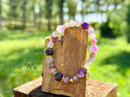 The Duchess, Amethyst and Pink Purple Tourmaline Stretch Bracelet, February Birthday Gift for Mom, Mother’s Day, Gemstone Jewelry for Her