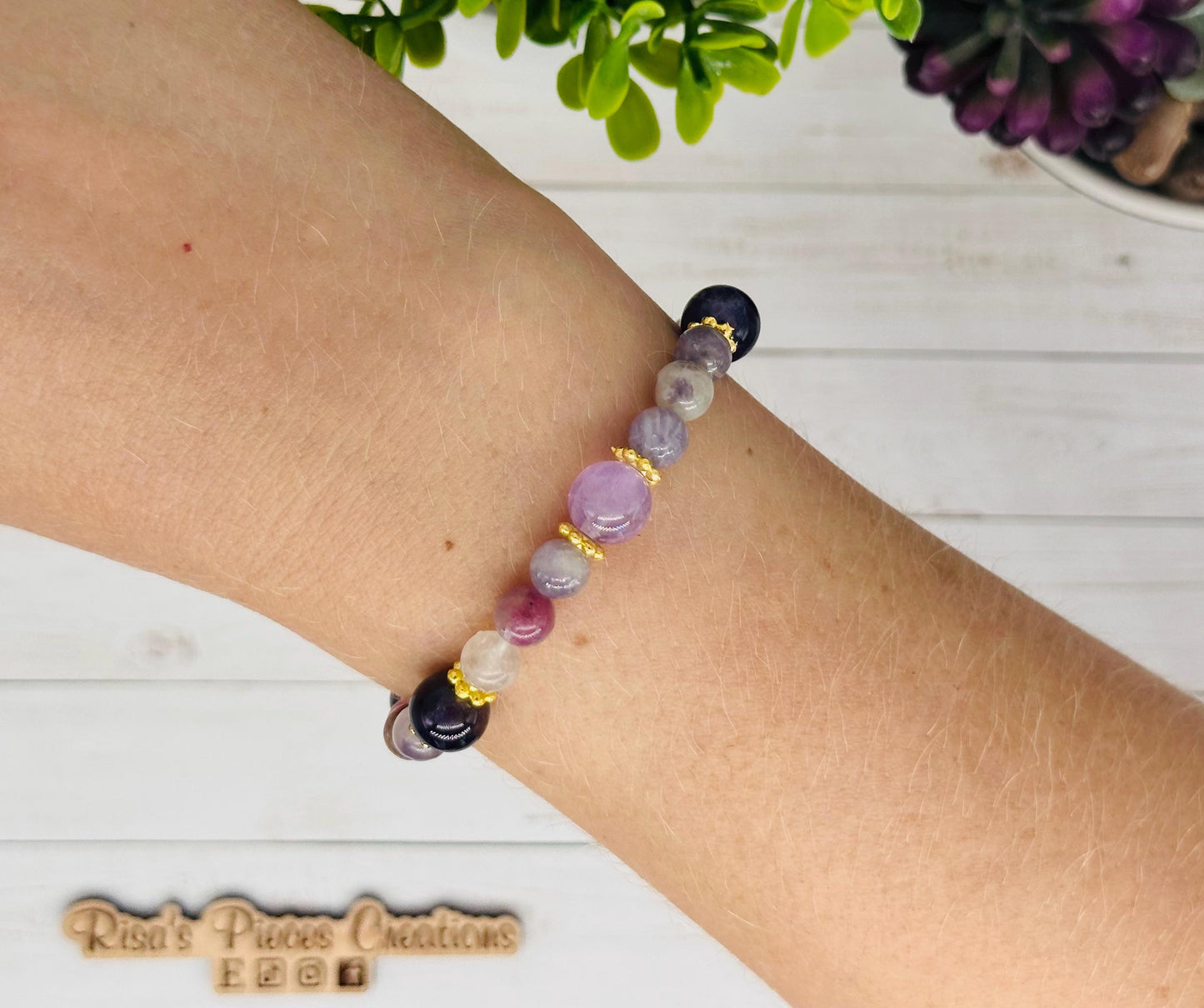 The Duchess, Amethyst and Pink Purple Tourmaline Stretch Bracelet, February Birthday Gift for Mom, Mother’s Day, Gemstone Jewelry for Her