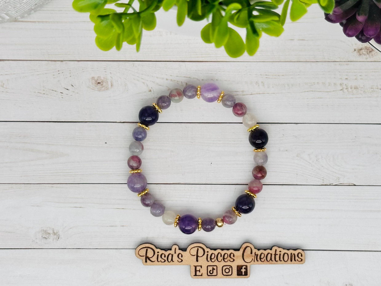 The Duchess, Amethyst and Pink Purple Tourmaline Stretch Bracelet, February Birthday Gift for Mom, Mother’s Day, Gemstone Jewelry for Her