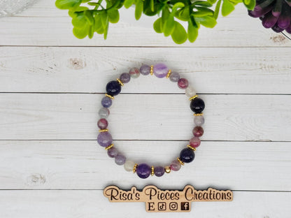 The Duchess, Amethyst and Pink Purple Tourmaline Stretch Bracelet, February Birthday Gift for Mom, Mother’s Day, Gemstone Jewelry for Her