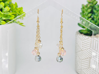 Multi Strand Iridescent Glass Dangle Earrings, Birthday Gift For Mom, Hypoallergenic, Gold jewelry Gift for wife, Elegant Birthday Gift