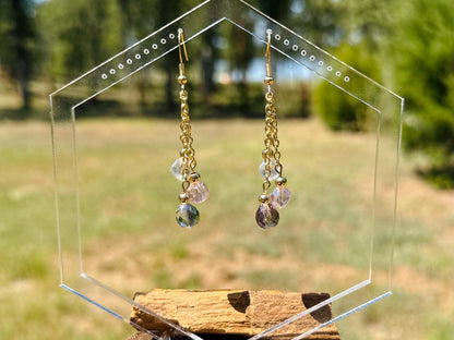 Multi Strand Iridescent Glass Dangle Earrings, Birthday Gift For Mom, Hypoallergenic, Gold jewelry Gift for wife, Elegant Birthday Gift
