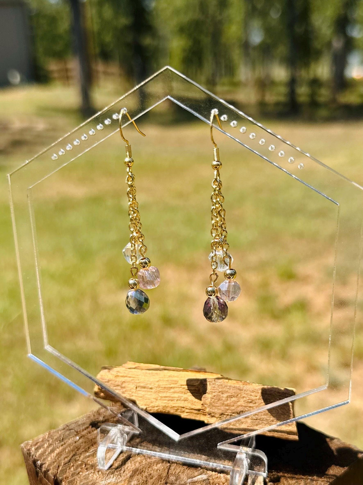 Multi Strand Iridescent Glass Dangle Earrings, Birthday Gift For Mom, Hypoallergenic, Gold jewelry Gift for wife, Elegant Birthday Gift
