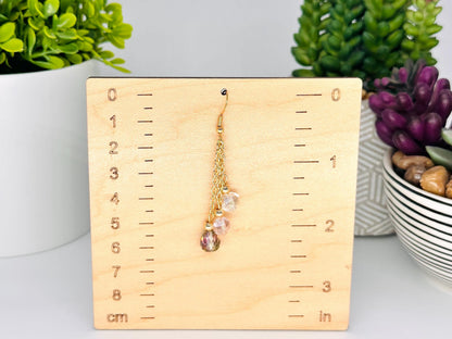 Multi Strand Iridescent Glass Dangle Earrings, Birthday Gift For Mom, Hypoallergenic, Gold jewelry Gift for wife, Elegant Birthday Gift