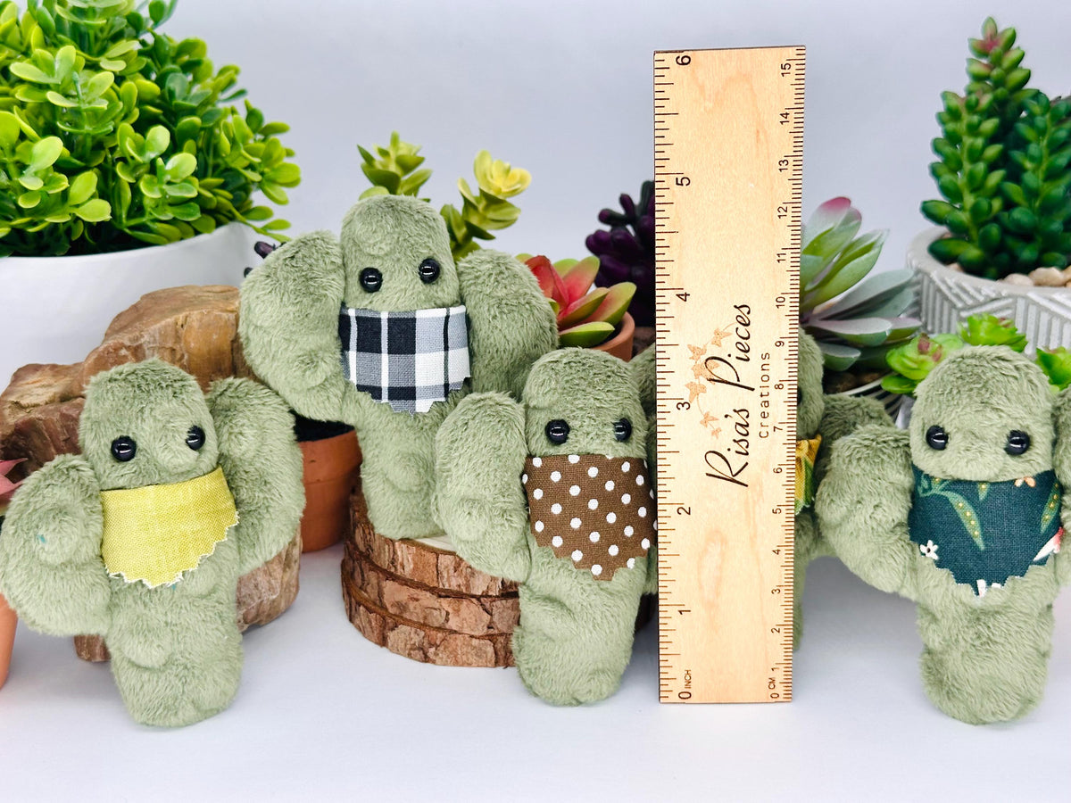 Cuddle Cactus Weighted Plush, Pocket Sized Sensory Toy, Handmade Anxiety Comfort Plushie, Soft Fuzzy Cactus with Bandana, Stocking Stuffers