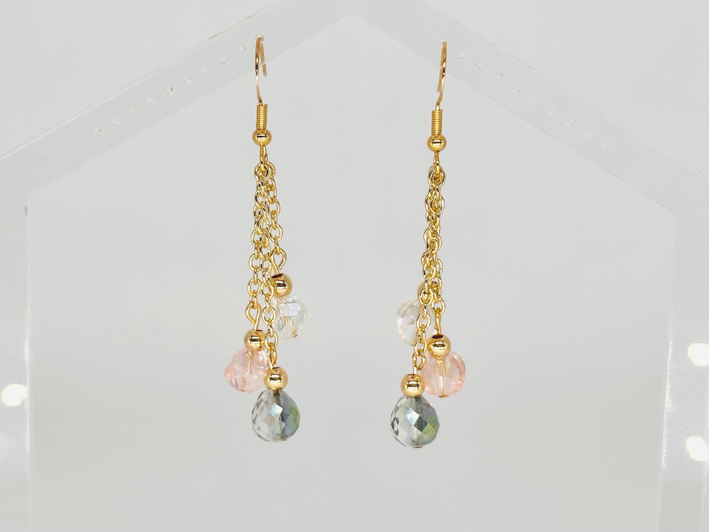 Multi Strand Iridescent Glass Dangle Earrings, Birthday Gift For Mom, Hypoallergenic, Gold jewelry Gift for wife, Elegant Birthday Gift