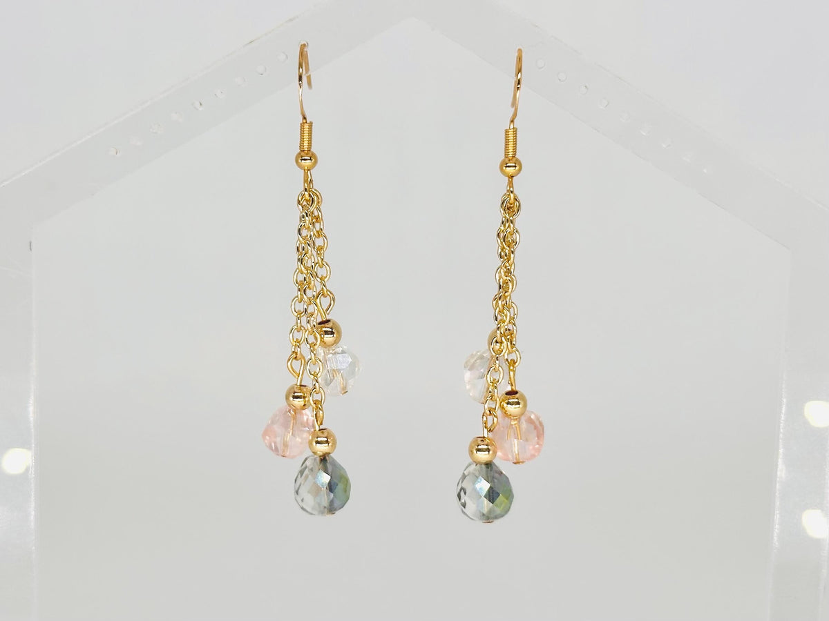 Multi Strand Iridescent Glass Dangle Earrings, Birthday Gift For Mom, Hypoallergenic, Gold jewelry Gift for wife, Elegant Birthday Gift