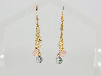 Multi Strand Iridescent Glass Dangle Earrings, Birthday Gift For Mom, Hypoallergenic, Gold jewelry Gift for wife, Elegant Birthday Gift