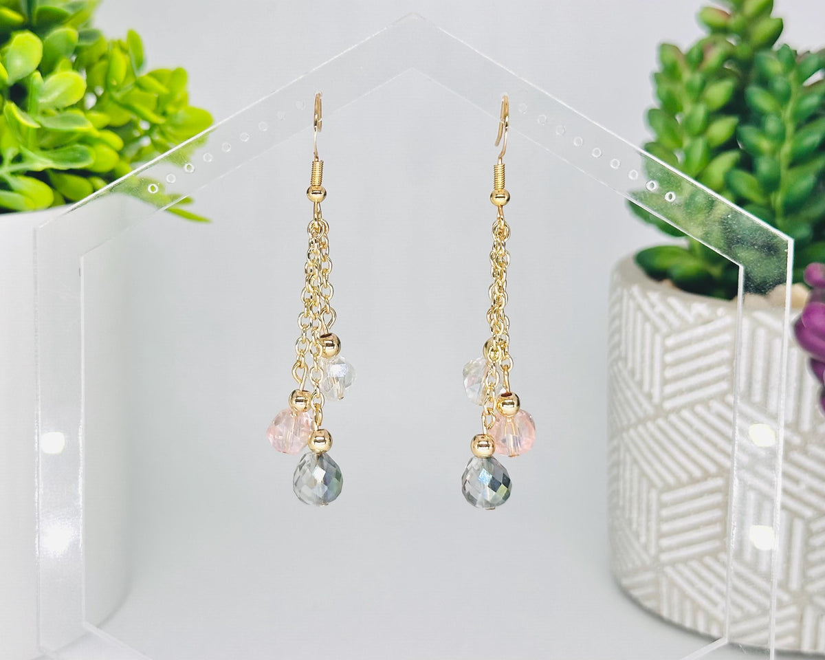 Multi Strand Iridescent Glass Dangle Earrings, Birthday Gift For Mom, Hypoallergenic, Gold jewelry Gift for wife, Elegant Birthday Gift