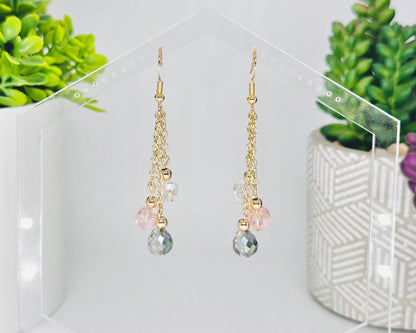 Multi Strand Iridescent Glass Dangle Earrings, Birthday Gift For Mom, Hypoallergenic, Gold jewelry Gift for wife, Elegant Birthday Gift