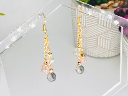 Multi Strand Iridescent Glass Dangle Earrings, Birthday Gift For Mom, Hypoallergenic, Gold jewelry Gift for wife, Elegant Birthday Gift
