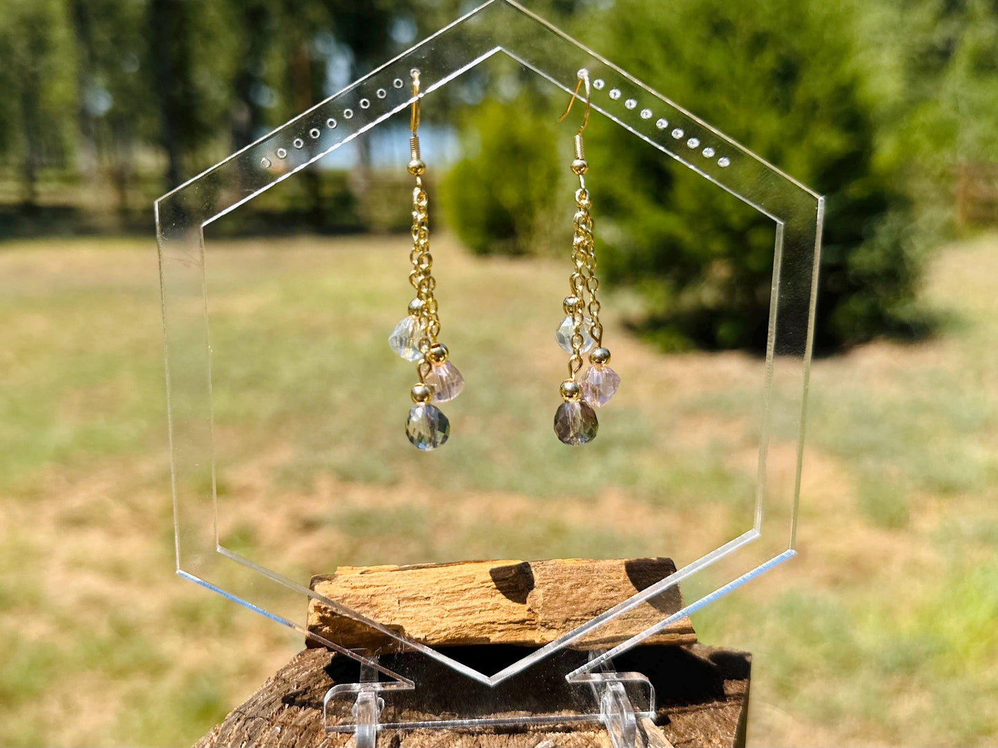 Multi Strand Iridescent Glass Dangle Earrings, Birthday Gift For Mom, Hypoallergenic, Gold jewelry Gift for wife, Elegant Birthday Gift
