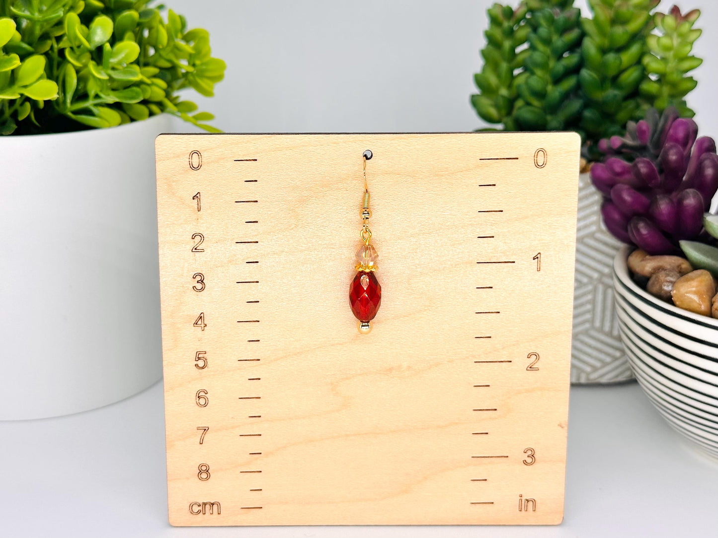 Ruby Red and Champagne Czech Glass Dangle Earrings, Birthday Gift For Mom, Hypoallergenic, Gold jewelry Gift for wife, Elegant Birthday Gift