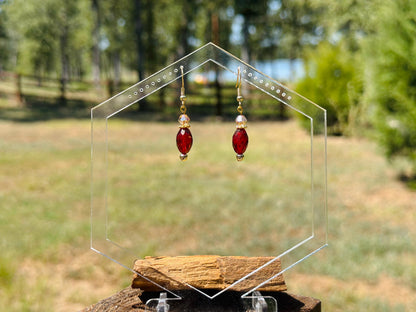 Ruby Red and Champagne Czech Glass Dangle Earrings, Birthday Gift For Mom, Hypoallergenic, Gold jewelry Gift for wife, Elegant Birthday Gift