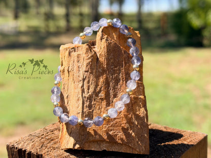 Evening Rain Faceted Iolite Bracelet, Blue Violet Gemstone Stretch Beaded Stack Bracelet, Gemstone Jewelry, Birthday Gift for Her, for Wife