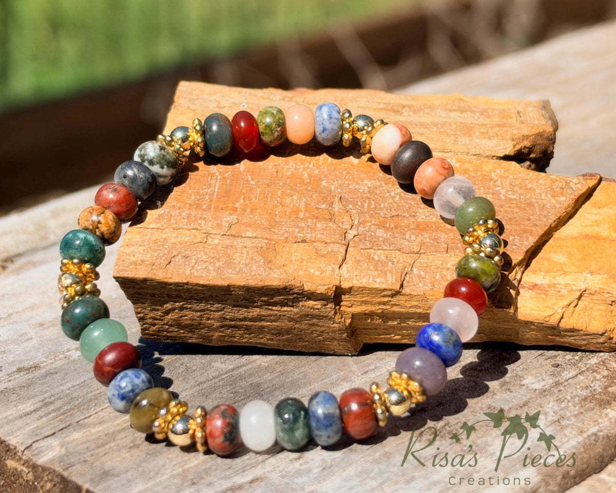 Trail Mix Multi Gemstone Beaded Bracelet, Nature Lover Gift, Earthy Gold Accent Jewelry, Natural Jewelry, Gift for Her Birthday Gift for Mom