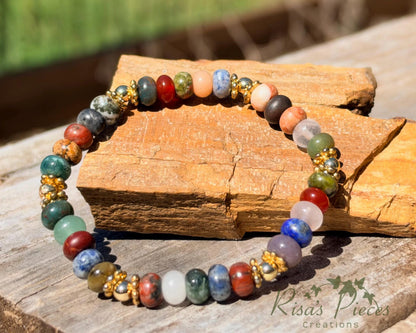 Trail Mix Multi Gemstone Beaded Bracelet, Nature Lover Gift, Earthy Gold Accent Jewelry, Natural Jewelry, Gift for Her Birthday Gift for Mom