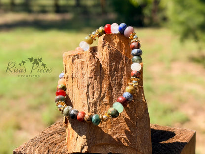 Trail Mix Multi Gemstone Beaded Bracelet, Nature Lover Gift, Earthy Gold Accent Jewelry, Natural Jewelry, Gift for Her Birthday Gift for Mom