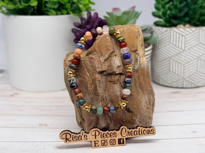 Trail Mix Multi Gemstone Beaded Bracelet, Nature Lover Gift, Earthy Gold Accent Jewelry, Natural Jewelry, Gift for Her Birthday Gift for Mom