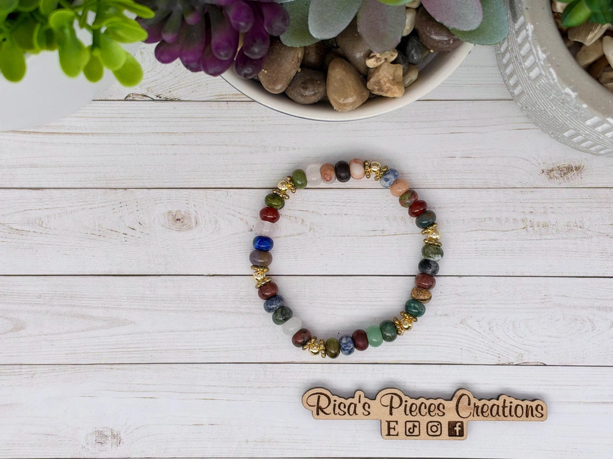 Trail Mix Multi Gemstone Beaded Bracelet, Nature Lover Gift, Earthy Gold Accent Jewelry, Natural Jewelry, Gift for Her Birthday Gift for Mom