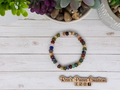 Trail Mix Multi Gemstone Beaded Bracelet, Nature Lover Gift, Earthy Gold Accent Jewelry, Natural Jewelry, Gift for Her Birthday Gift for Mom