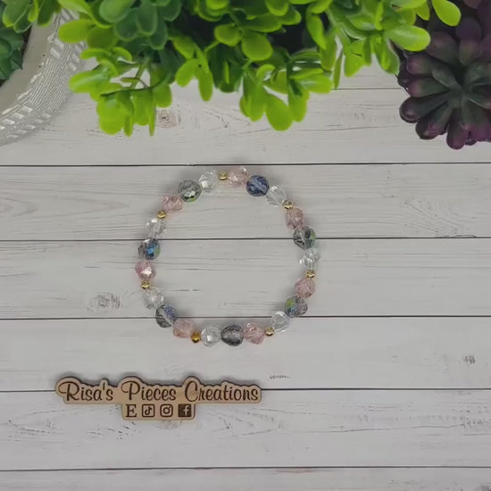 April Showers Crystal Beaded Bracelet, Iridescent Stretch Bracelet, Handmade Jewelry, Spring Gift for Her, Teacher Appreciation, Mothers Day