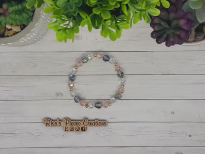 April Showers Crystal Beaded Bracelet, Iridescent Stretch Bracelet, Handmade Jewelry, Spring Gift for Her, Teacher Appreciation, Mothers Day