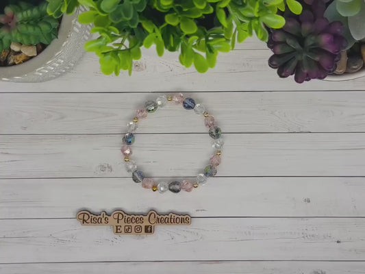 April Showers Crystal Beaded Bracelet, Iridescent Stretch Bracelet, Handmade Jewelry, Spring Gift for Her, Teacher Appreciation, Mothers Day