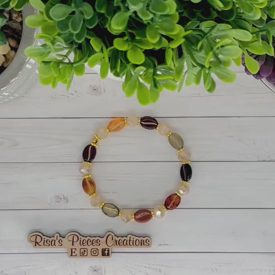 Vanilla Latte Bracelet, Coffee Bean & Cream Beaded Stretch Bracelet, Gift for Coffee Lovers, Boho Cottage core Jewelry, Teacher Appreciation