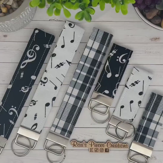 Black and White key fob and wristlet, Keychain gift for best friend, Stocking Stuffer Ideas,  Keyring for Band, Choir Christmas gift