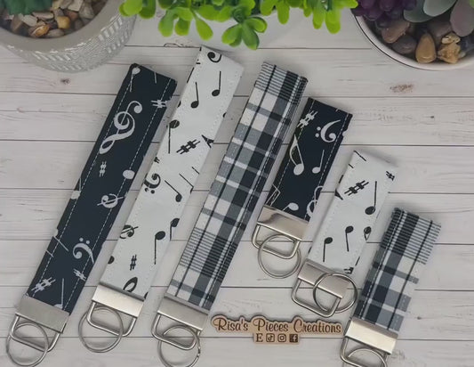 Black and White key fob and wristlet, Keychain gift for best friend, Stocking Stuffer Ideas,  Keyring for Band, Choir Christmas gift