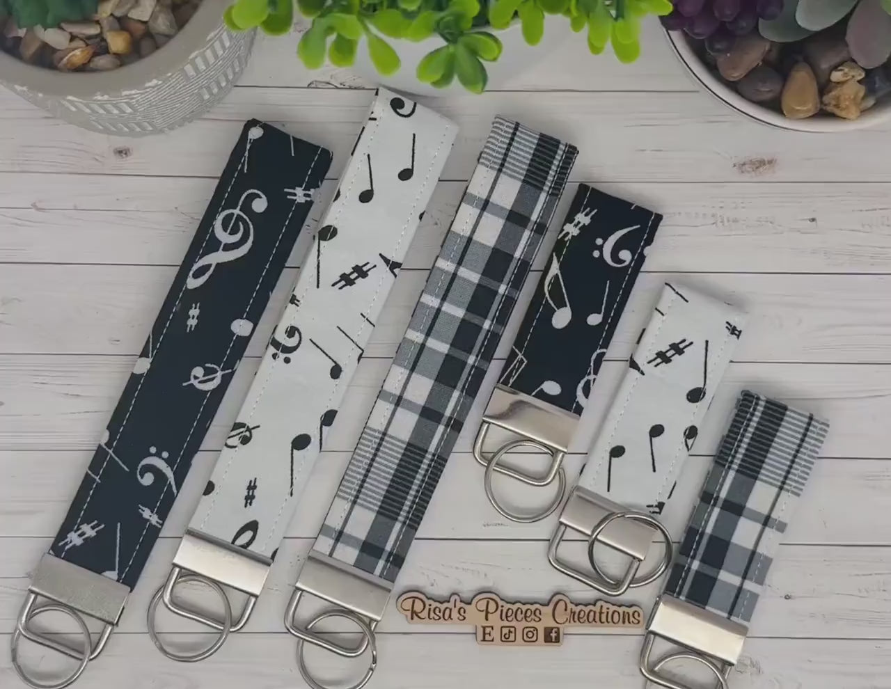 Black and White key fob and wristlet, Keychain gift for best friend, Stocking Stuffer Ideas,  Keyring for Band, Choir Christmas gift