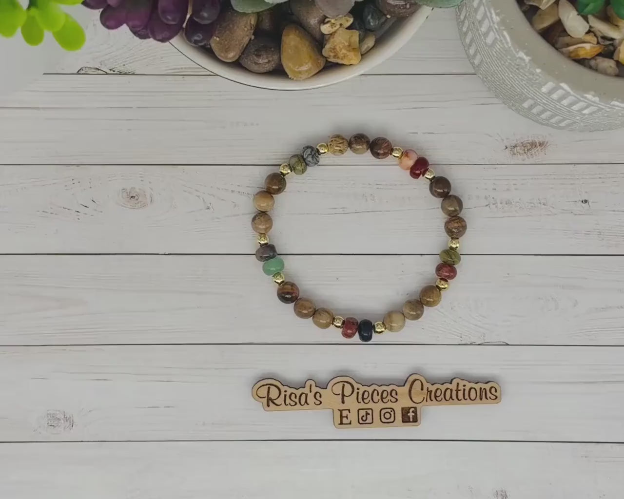 Wildflower Ranch Petrified Wood and Mixed Gemstone Bracelet, Western Cowgirl Stretch Bracelet, Country Beaded Jewelry Boho Accessory for Her
