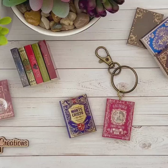 Mini Book Keychain or Magnet Gift for Reader, Book Club Gift for Friend, Book Lover Bibliophile Key ring, Tiny books, Dollhouse Books 1:6