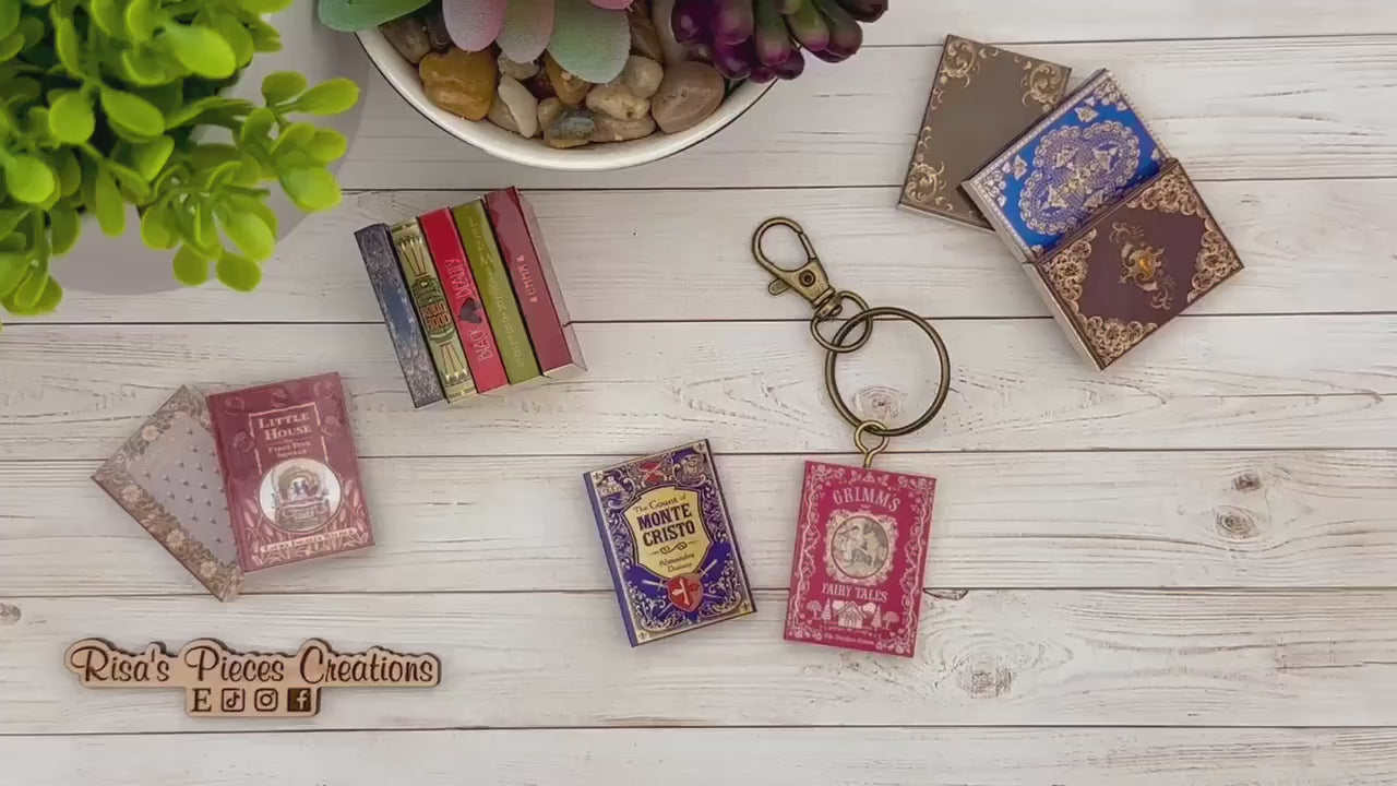 Mini Book Keychain or Magnet Gift for Reader, Book Club Gift for Friend, Book Lover Bibliophile Key ring, Tiny books, Dollhouse Books 1:6