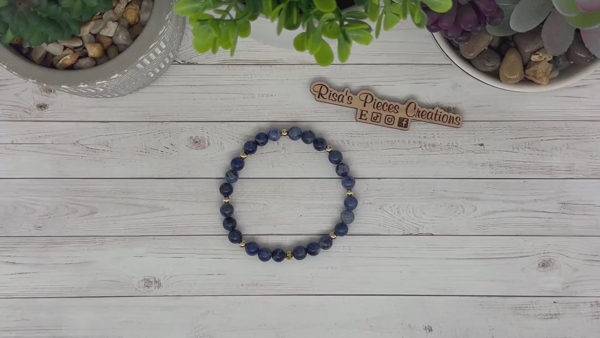 Still Waters Bracelet, Blue Sodalite & Gold Beaded Stretch Bracelet, Handmade Minimalist Gemstone Jewelry, Birthday Gift for Her, For Mom