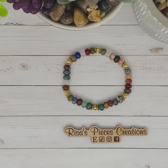 Trail Mix Multi Gemstone Beaded Bracelet, Nature Lover Gift, Earthy Gold Accent Jewelry, Natural Jewelry, Gift for Her Birthday Gift for Mom