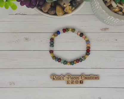 Trail Mix Multi Gemstone Beaded Bracelet, Nature Lover Gift, Earthy Gold Accent Jewelry, Natural Jewelry, Gift for Her Birthday Gift for Mom