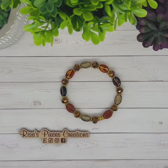 Café Mocha Beaded Stretch Bracelet, Coffee Bean Boho Bead Bracelet, Coffee Lover Gift, Handmade Jewelry, Teacher Appreciation Gift for Her